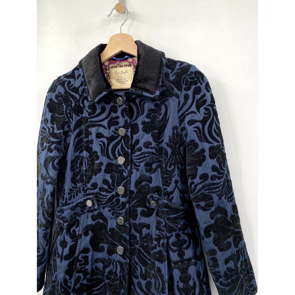 Free People vintage blue paidsley short pea coat - Picture 2 of 5